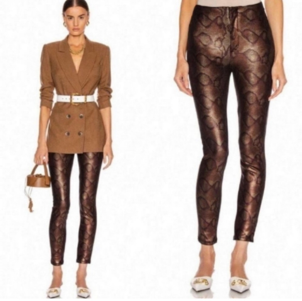 MOTHER The High Waisted Seamless Looker Ankle Snakeskin Bronze Metallic Pants